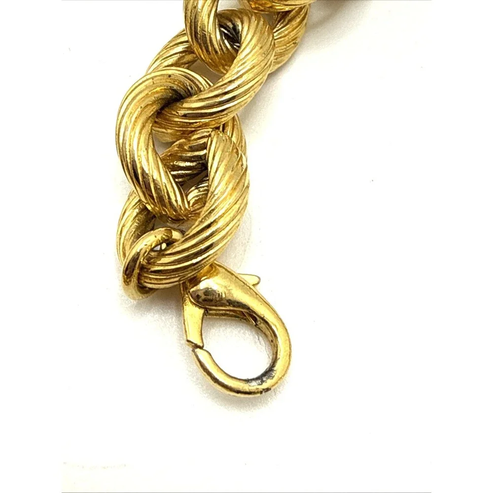 Heavy Gold Tone Textured Round Link Chain Choker Necklace Chunky 1980s Statement